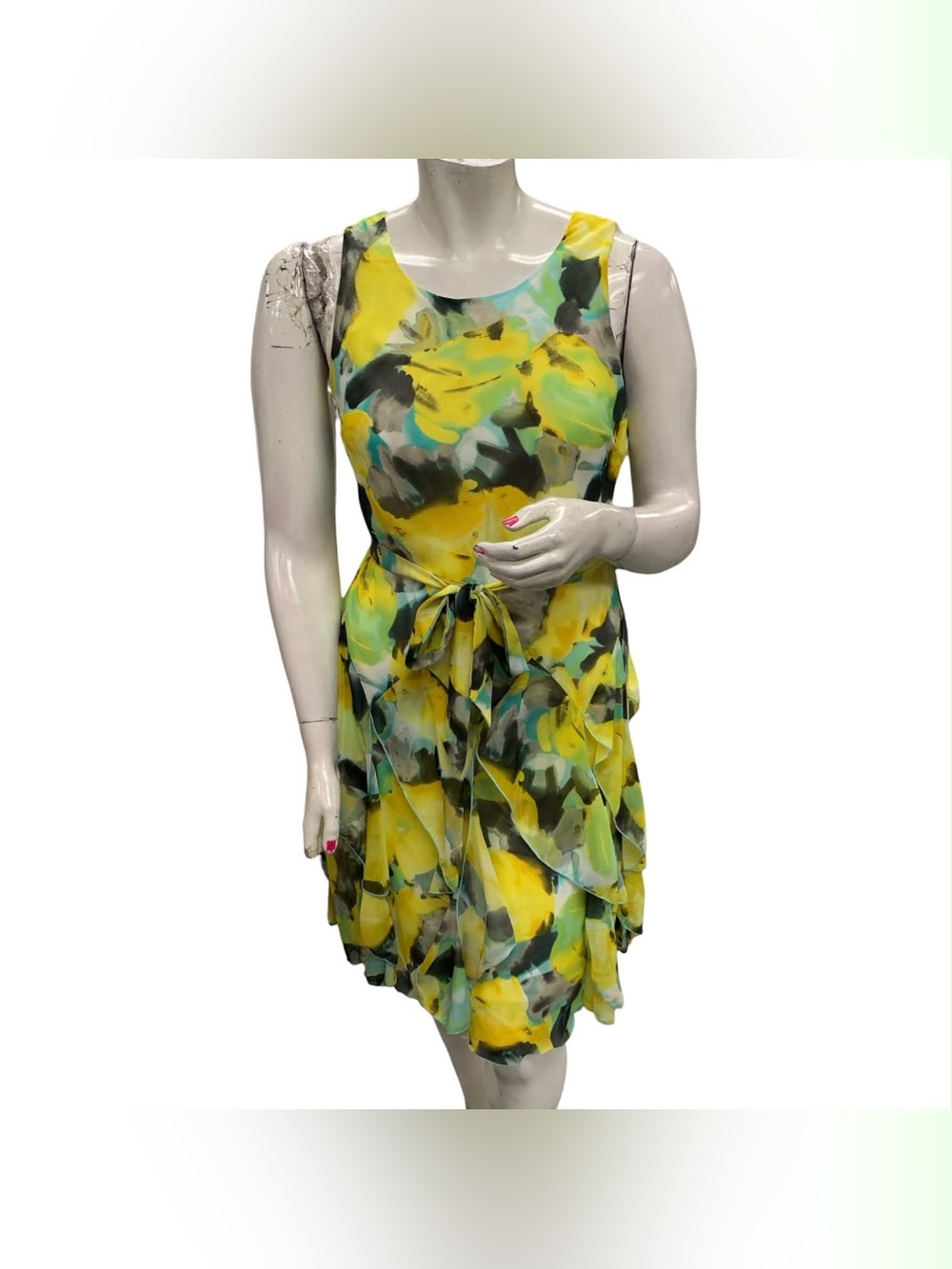 Laura Yellow Floral Tie-Front Mini Dress Size L